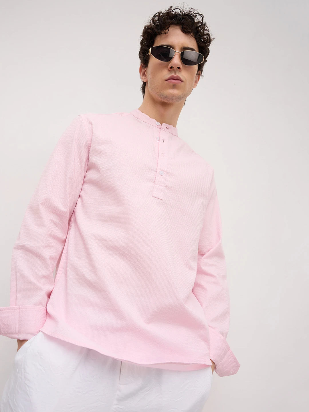 Soft Pink Micro Basket Weave Kurta