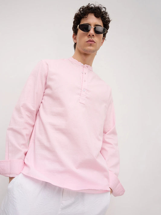 Soft Pink Micro Basket Weave Kurta