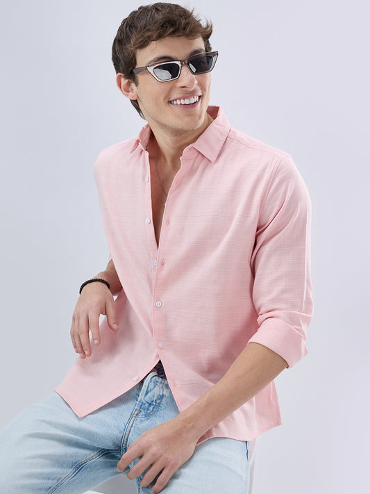Pastel Pink Textured Weave Shirt