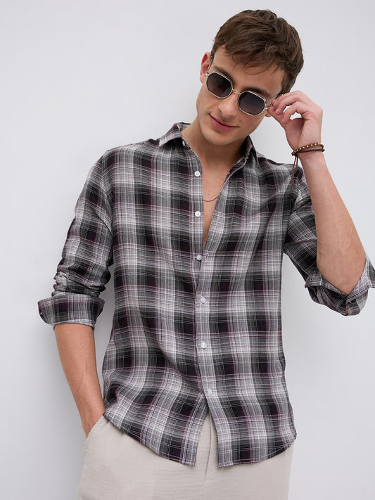 Classic Maroon & White Plaid Checks Shirt
