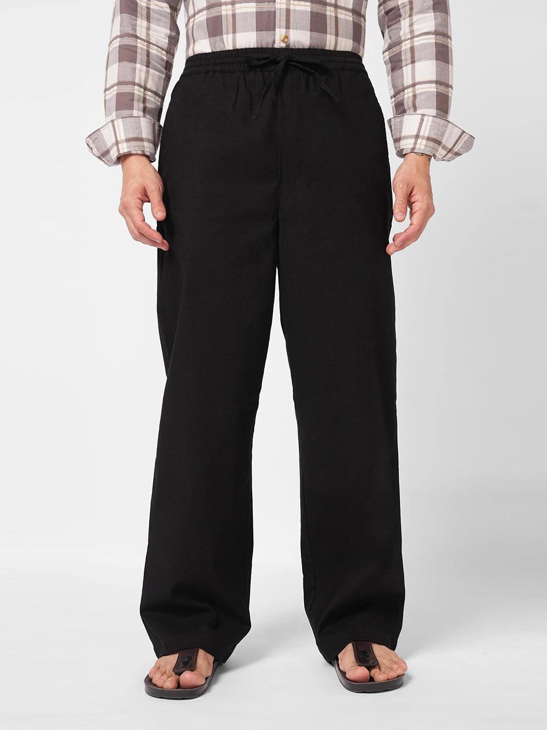 Timeless Black Slub Weave Straight Fit Trousers
