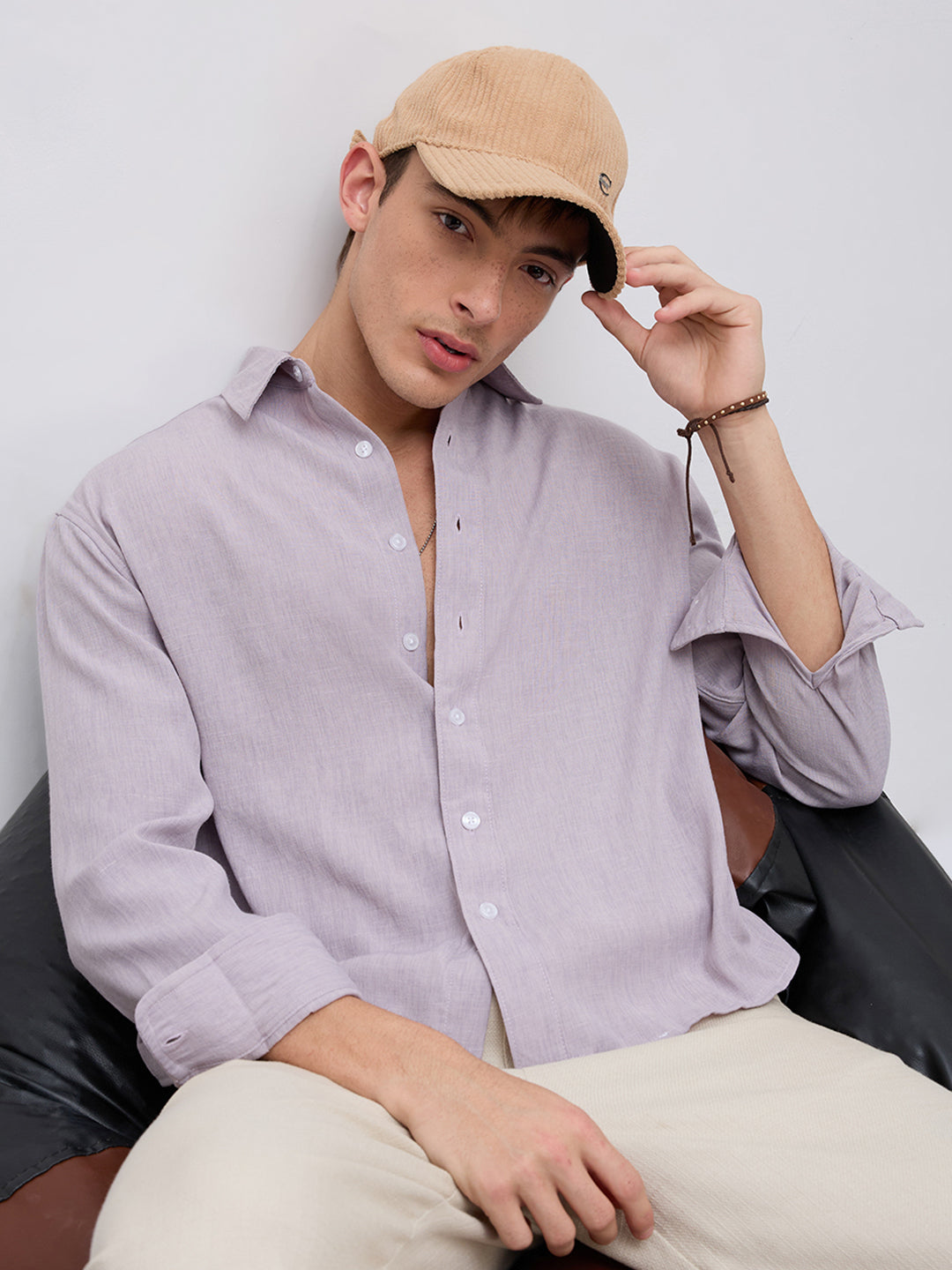 Soft Lilac Smooth Weave Boxy Fit Crop Shirt