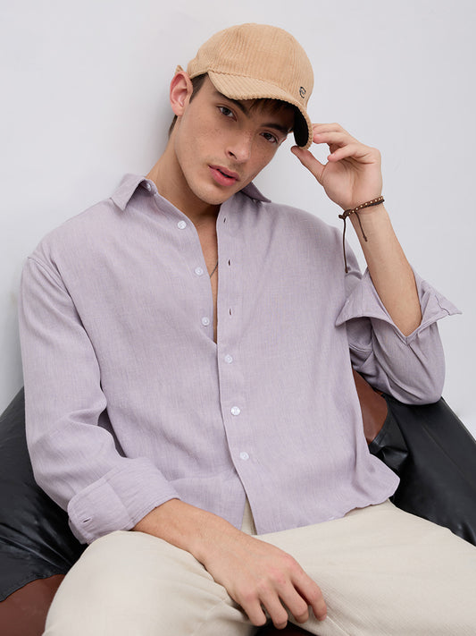 Soft Lilac Smooth Weave Boxy Fit Crop Shirt