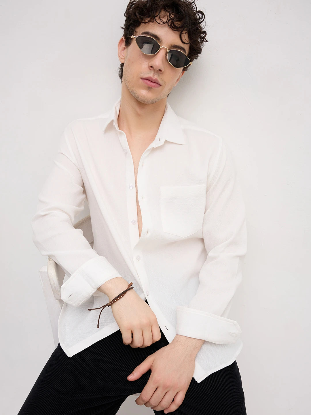 White Micro Willow Textured Shirt