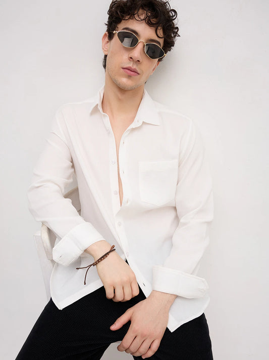 White Micro Willow Textured Shirt