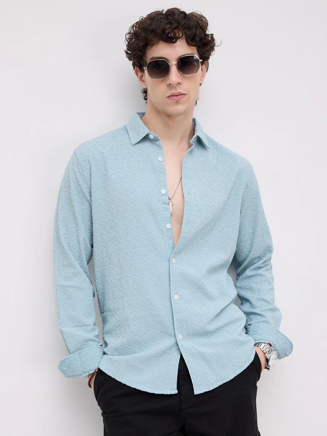 Aqua Blue Textured Shirt