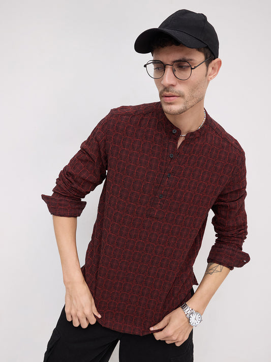Rich Architectural Weave Red Jacquard Kurta