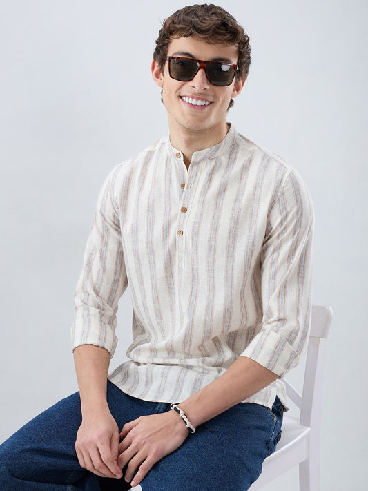 Ivory Multi Line Vertical Striped Kurta