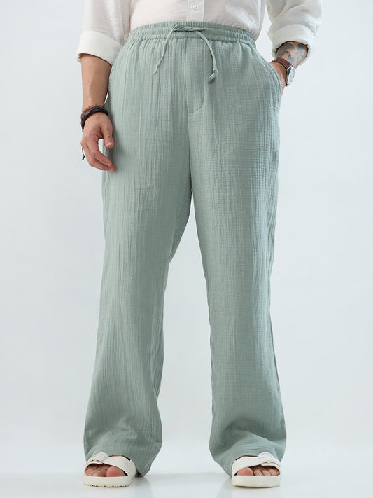 Seafoam Green Double Cloth Straight-Fit Trousers
