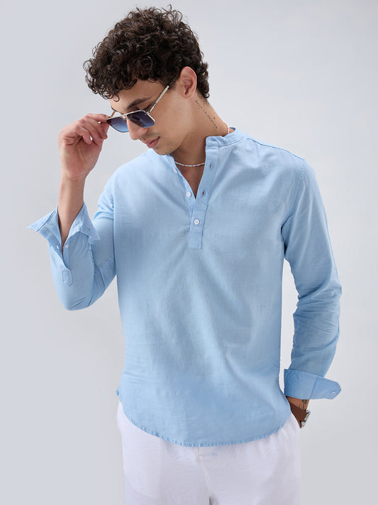 Luxe Sky Blue Linen Blend Kurta