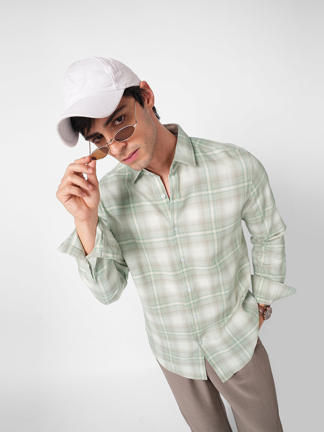 Premium Soft Sage Fine Checks Shirt