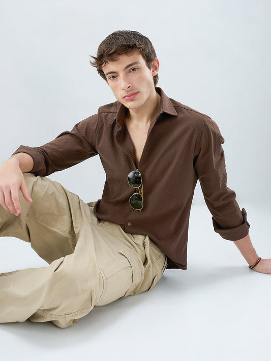Coffee Brown Interlock Maze Weave Knitted Shirt