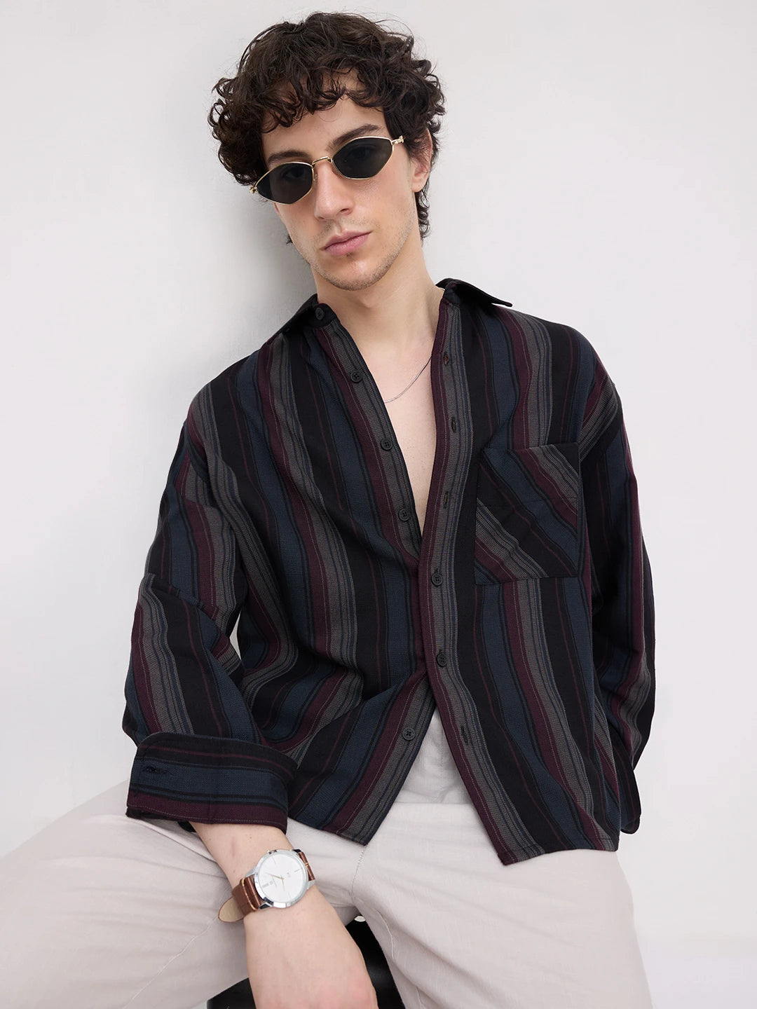 Luxe Muti-Weave Boxy Fit Crop Shirt