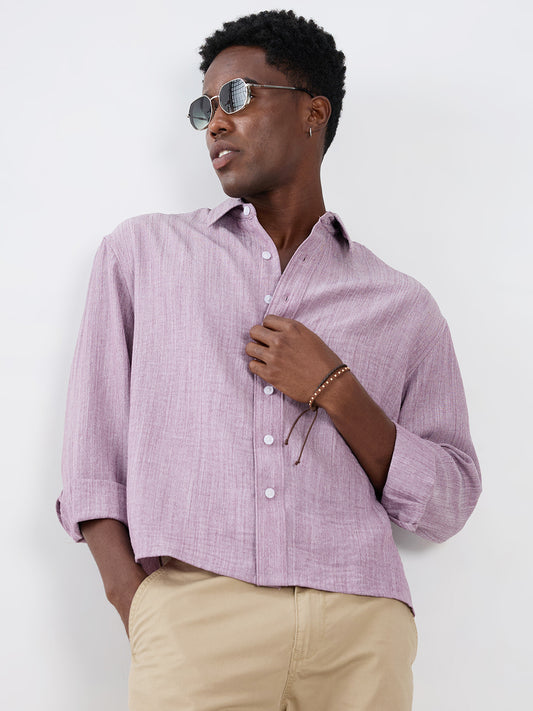 Lavender Textured Boxy Fit Crop Shirt