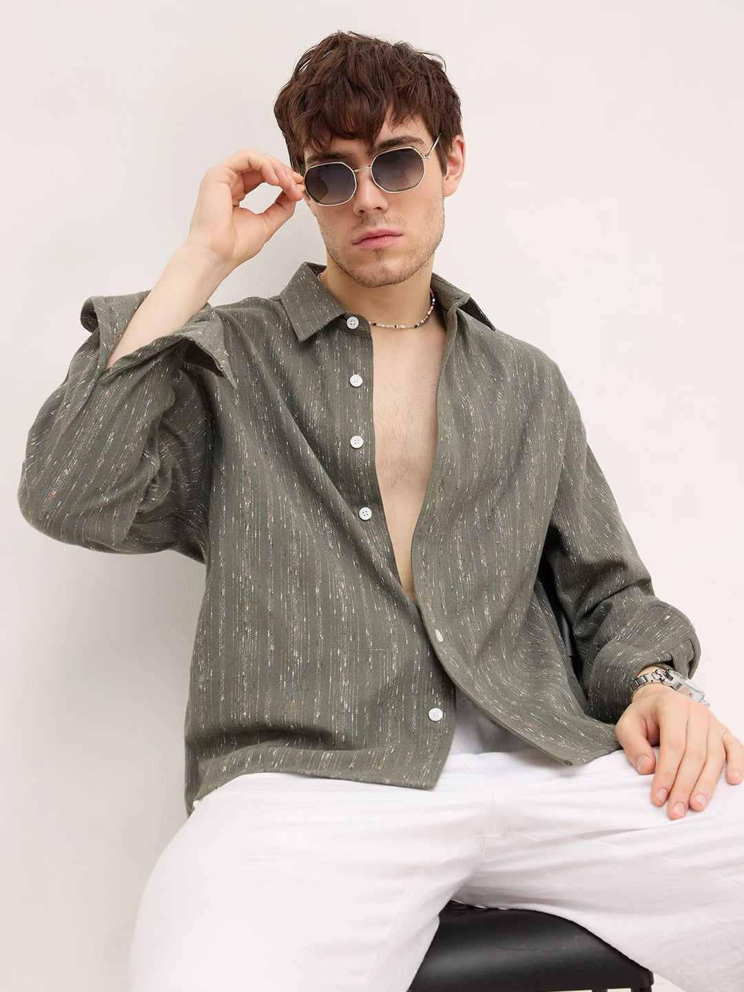 Green Artisan Loomscape Boxy Fit Crop Shirt