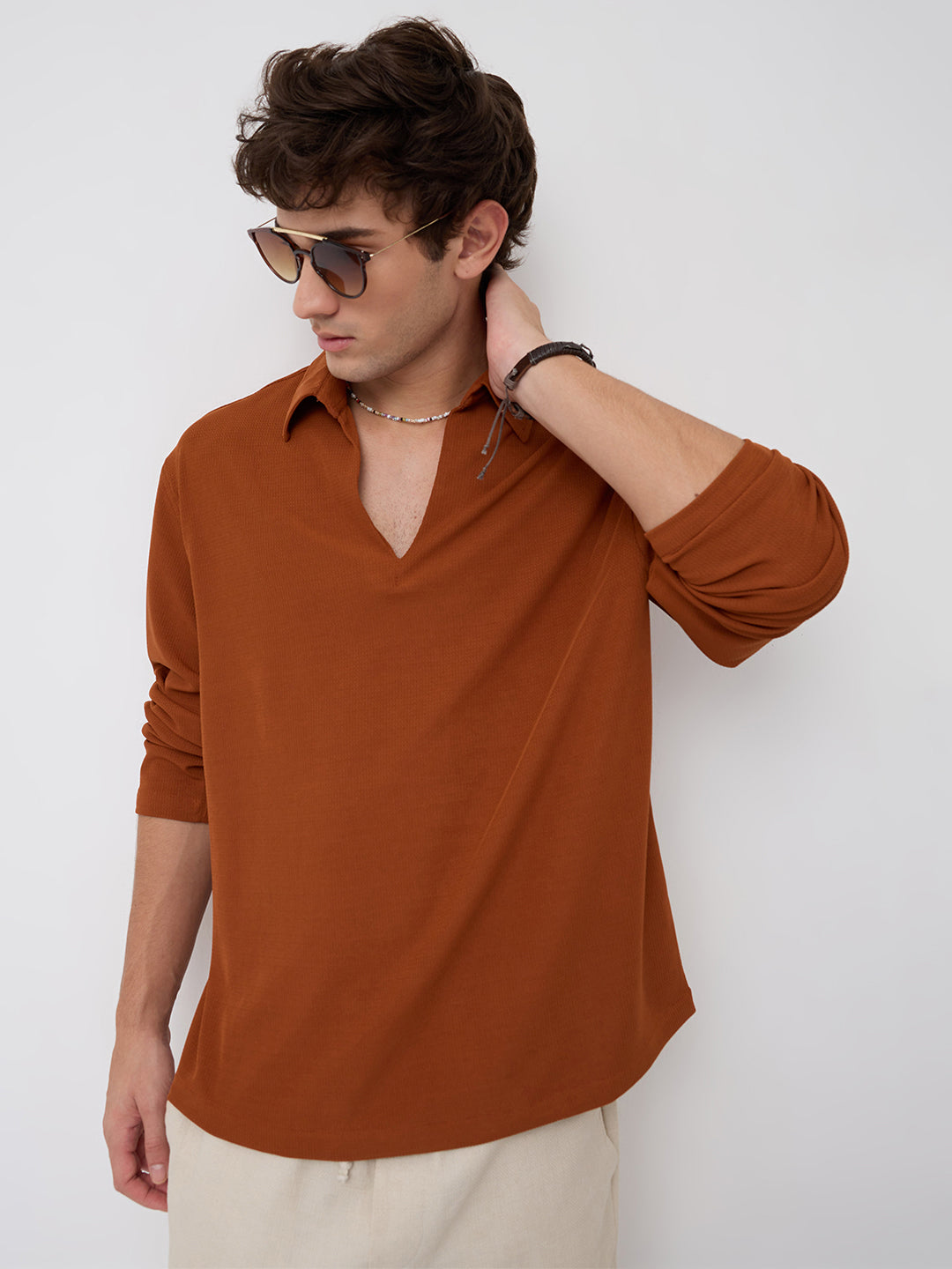 Aesthetic Orange Oversized Knitted Polo Shirt