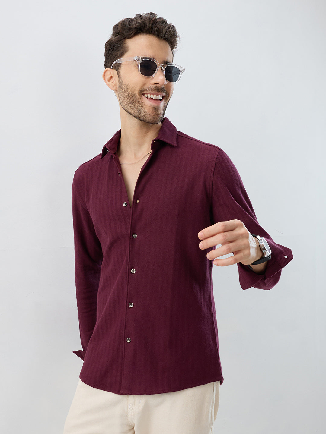 Deep Maroon Herringbone Knit Shirt