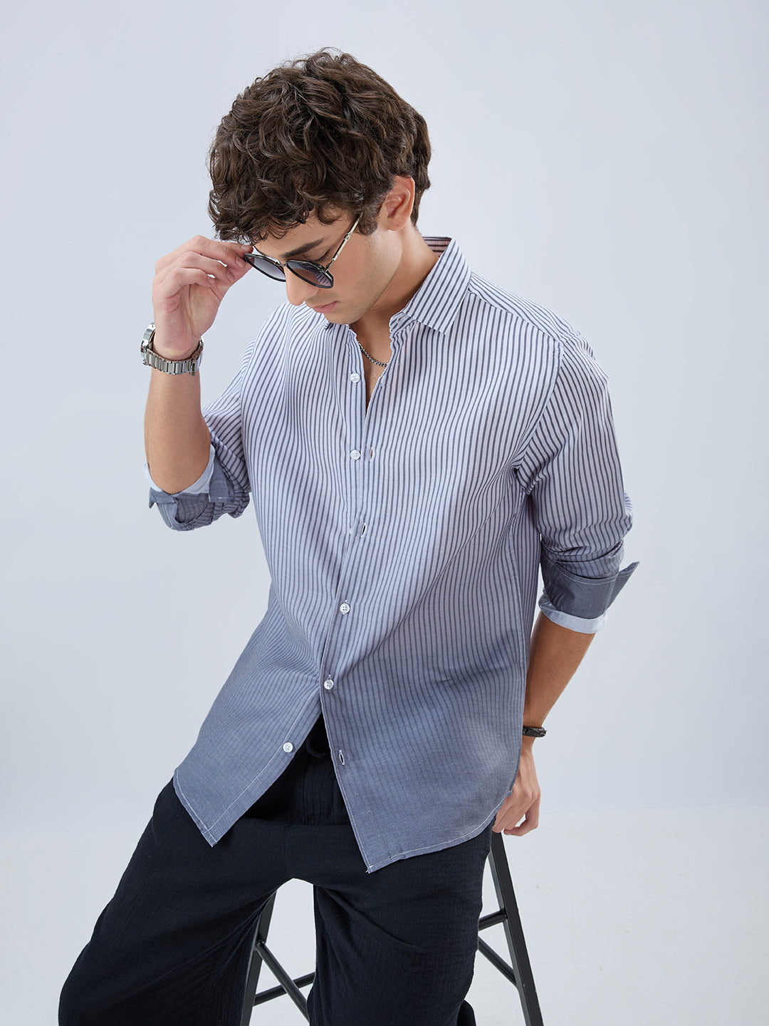 Muted Grey Pinstripe Ombre Shirt