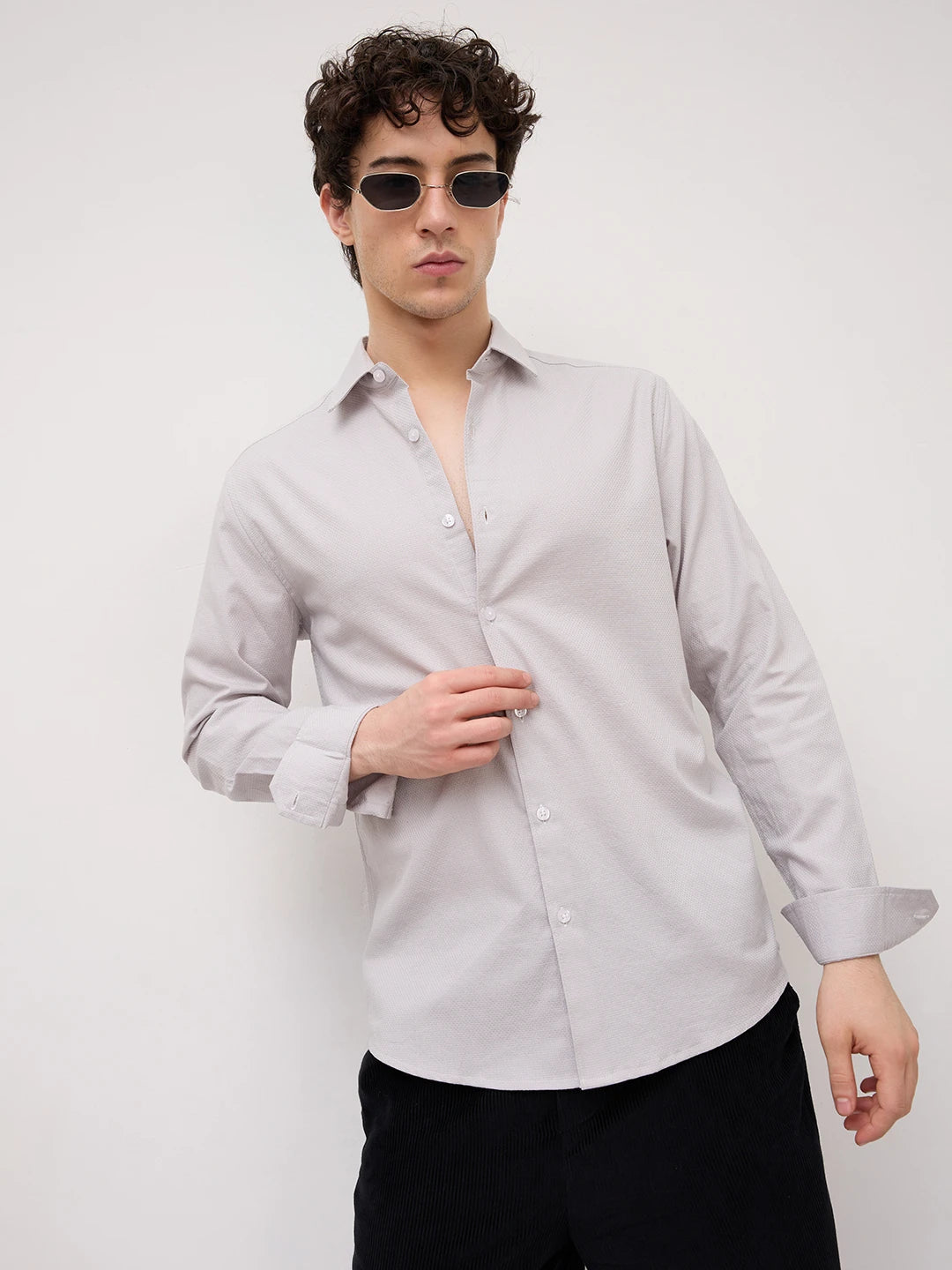 Grey Micro Basket Weave Shirt