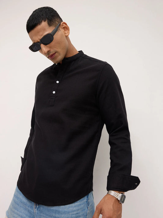 Onyx Black Fine Diamond Weave Kurta
