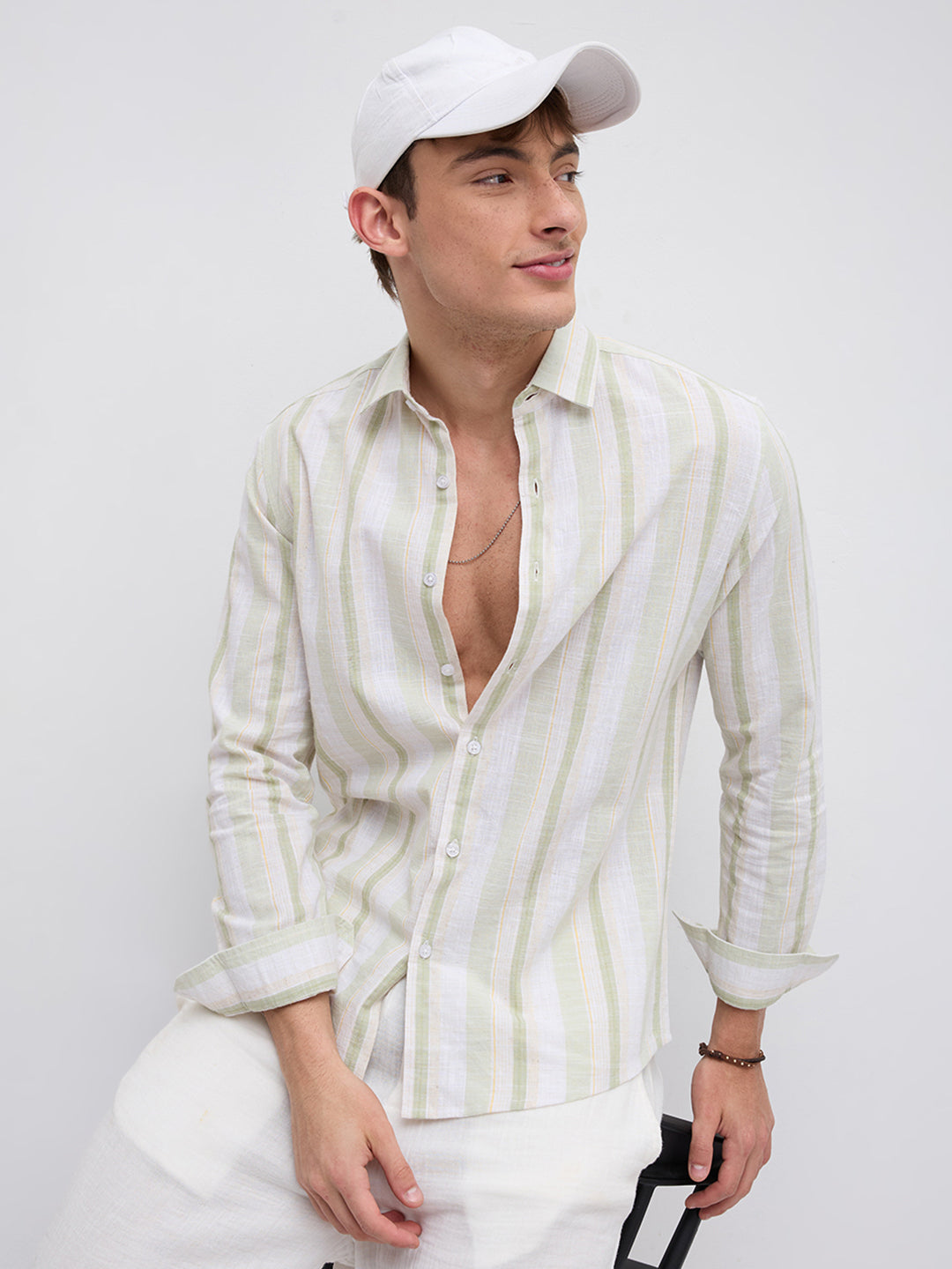 Greenline & White Vertical Stripe Shirt