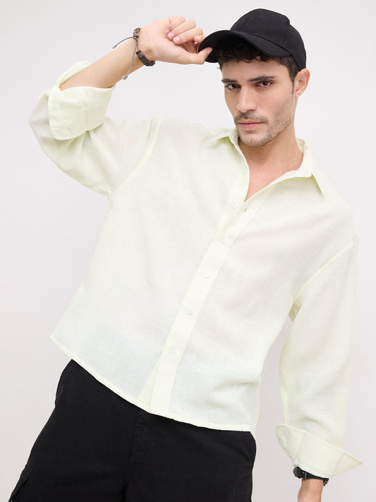 Soft Willow Mist Sheer Weave Boxy Fit Crop Shirt