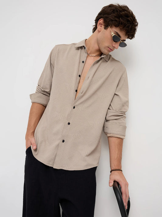 Refined Grey Maze Textured Knitted Shirt