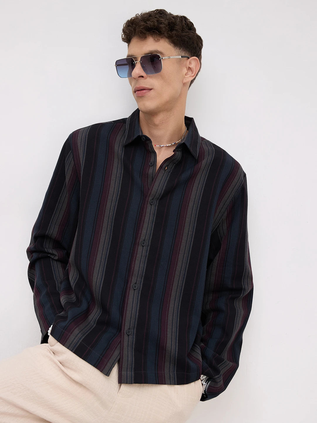 Luxe Multi-Striped Cuffless Oversized Shirt