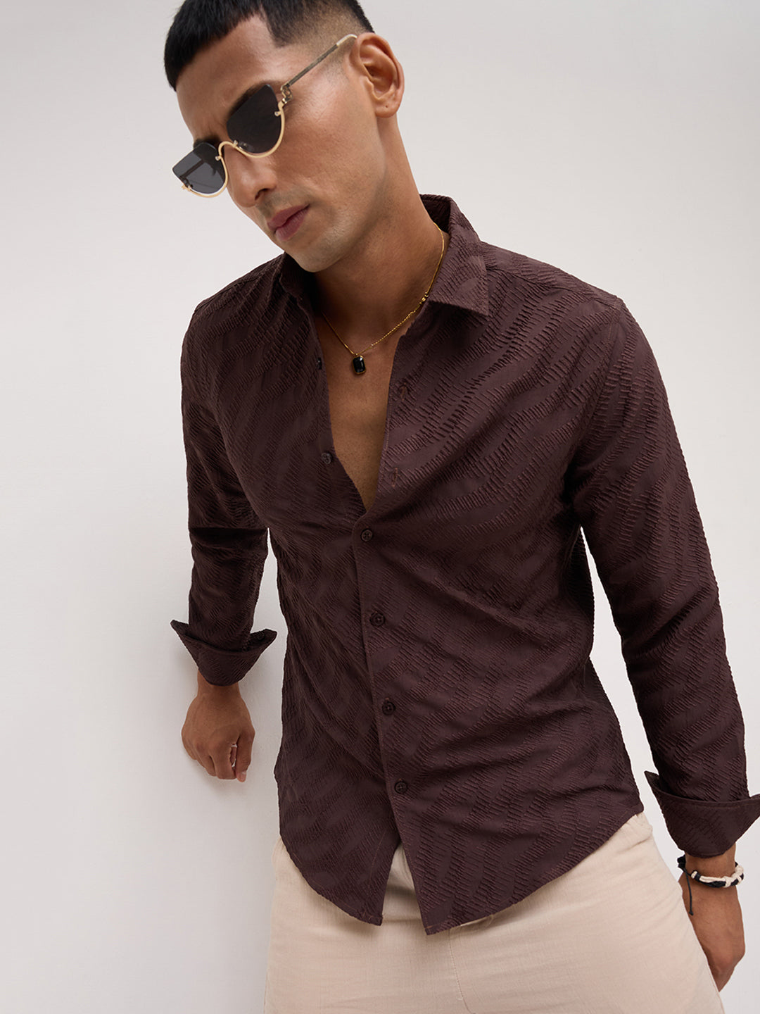 Deep Cocoa Brown Contour Weave Shirt