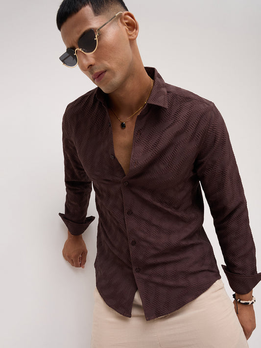Deep Cocoa Brown Contour Weave Shirt