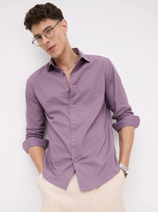 Iconic Heather Purple Square Textured Shirt