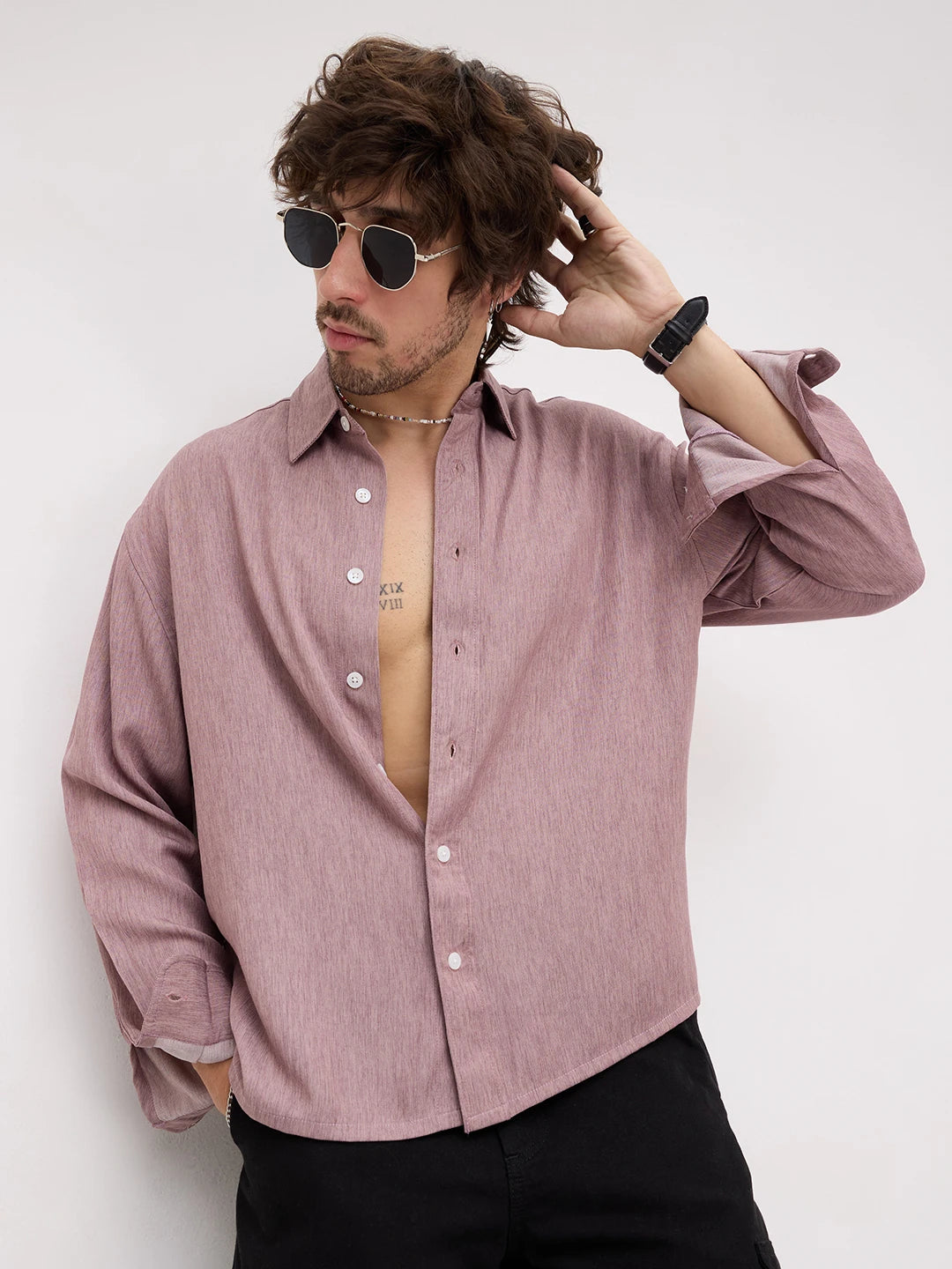 Rich Rustic Brown Softgrain Weave Boxy Fit Crop Shirt
