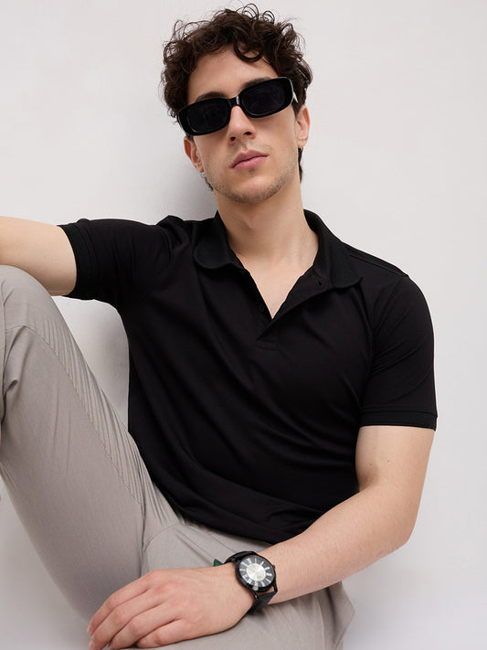 Timeless Black Honeycomb Polo Knit T-Shirt