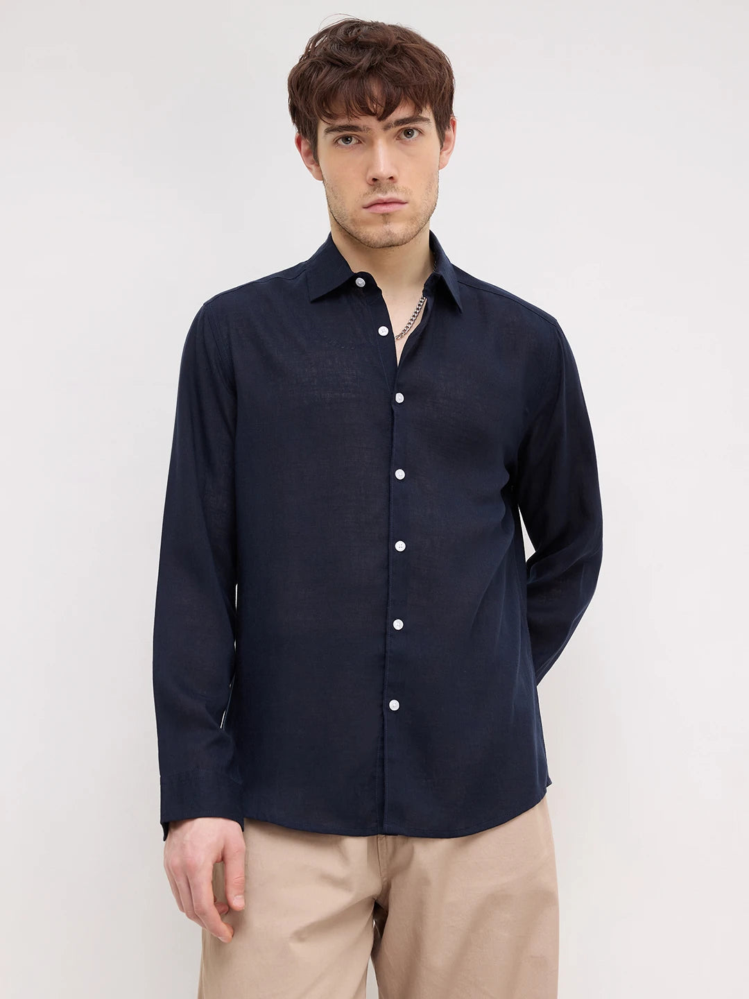 Luxe Navy Lyocell Fine Textured Shirt