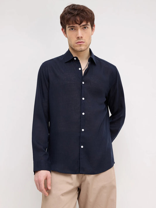 Luxe Navy Lyocell Fine Textured Shirt