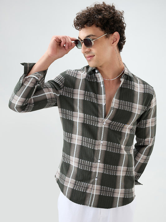 Forest Green Soft Textured Checks Shirt