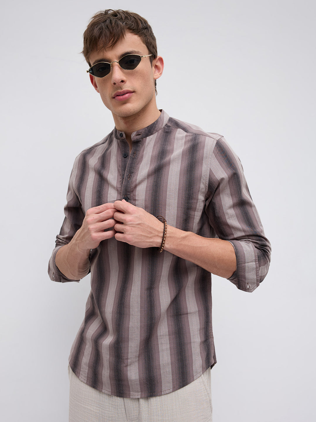 Ash Brown Multi Stripes Essential Kurta