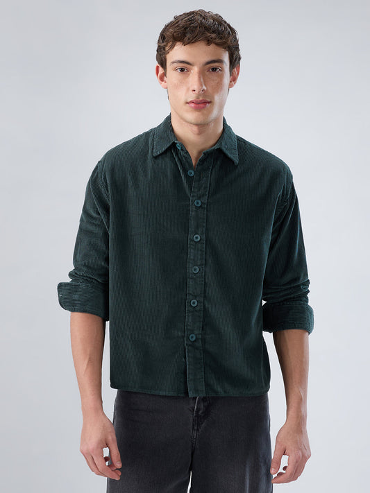 Sacremento Green Corduroy Boxy Fit Crop Shirt