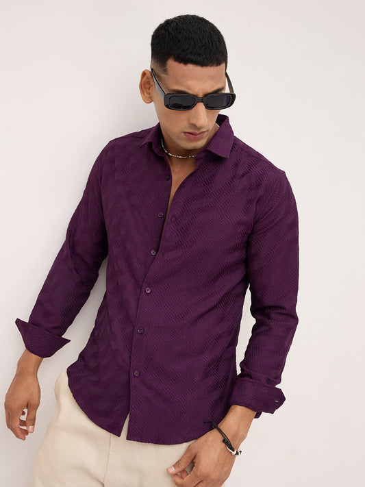 Deep Wine Contour Weave Evening Shirt
