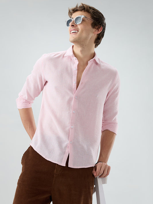 Baby Pink Crinkled Textured Shirt