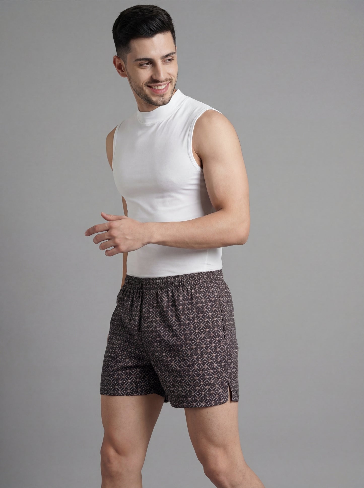 Multicolor Diamond Print & Mist Blue Linear Weave Boxers