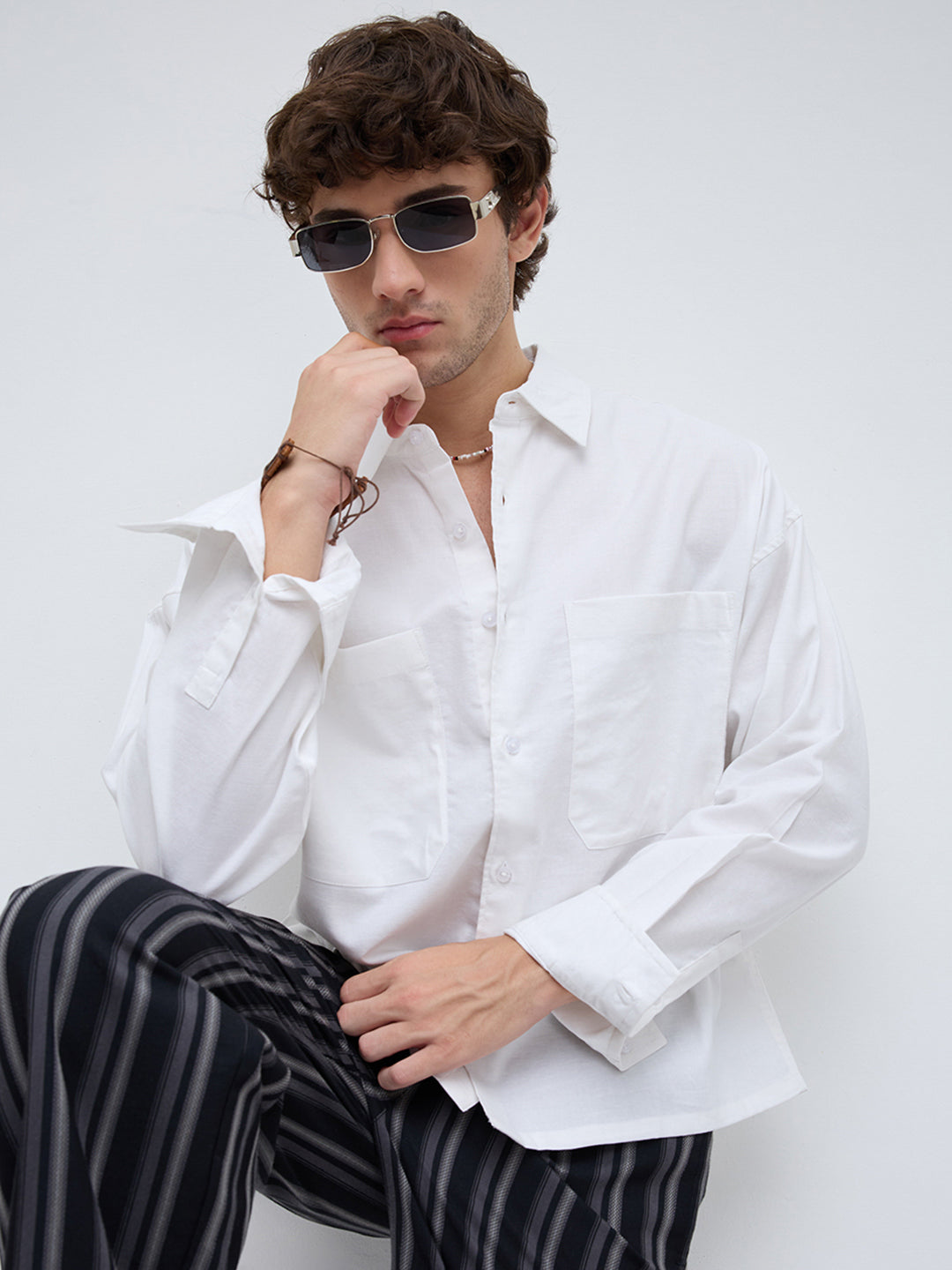 Essential White Crop Boxy Fit Utility Shirt