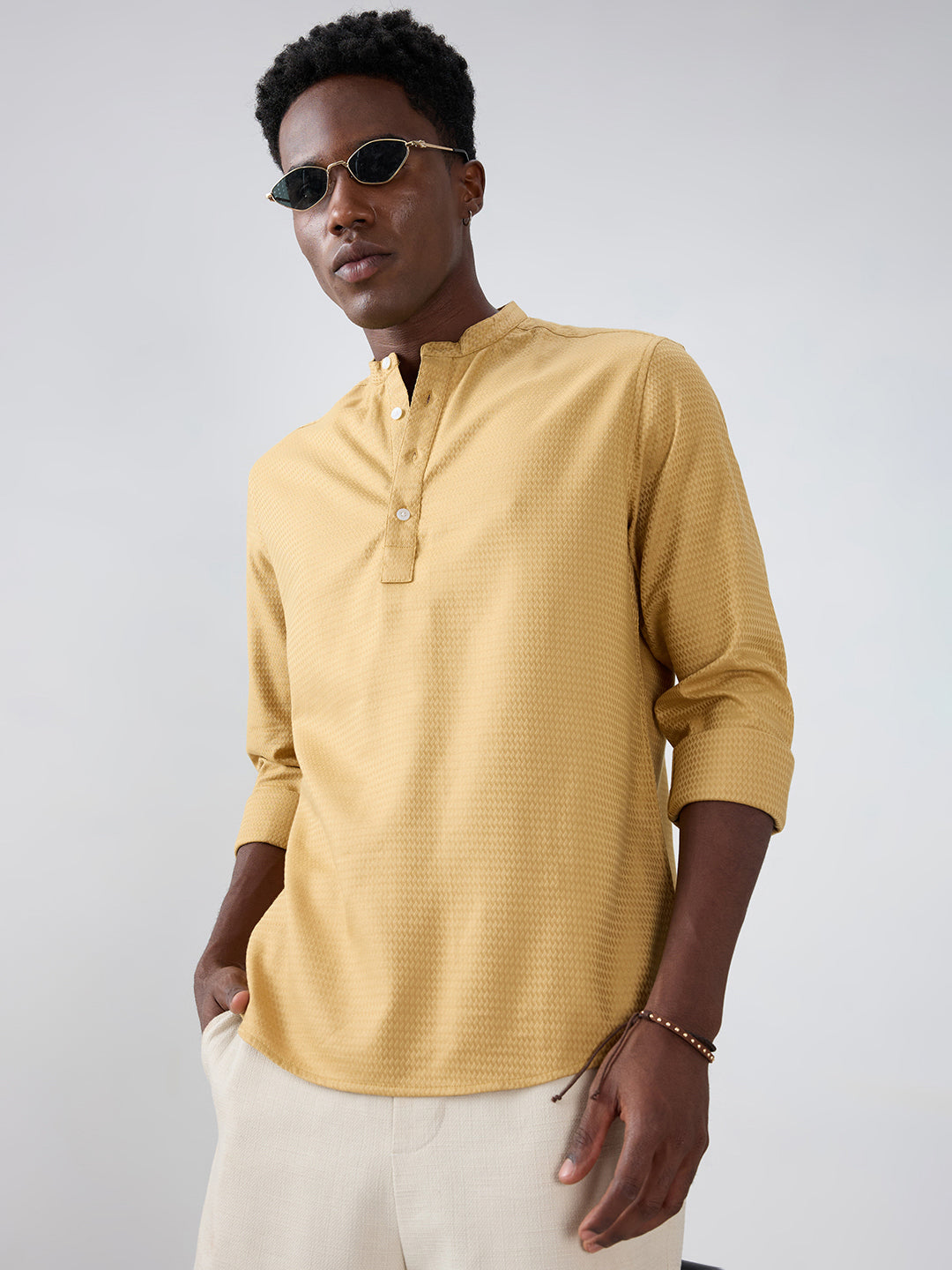 Golden Wavy Textured Kurta