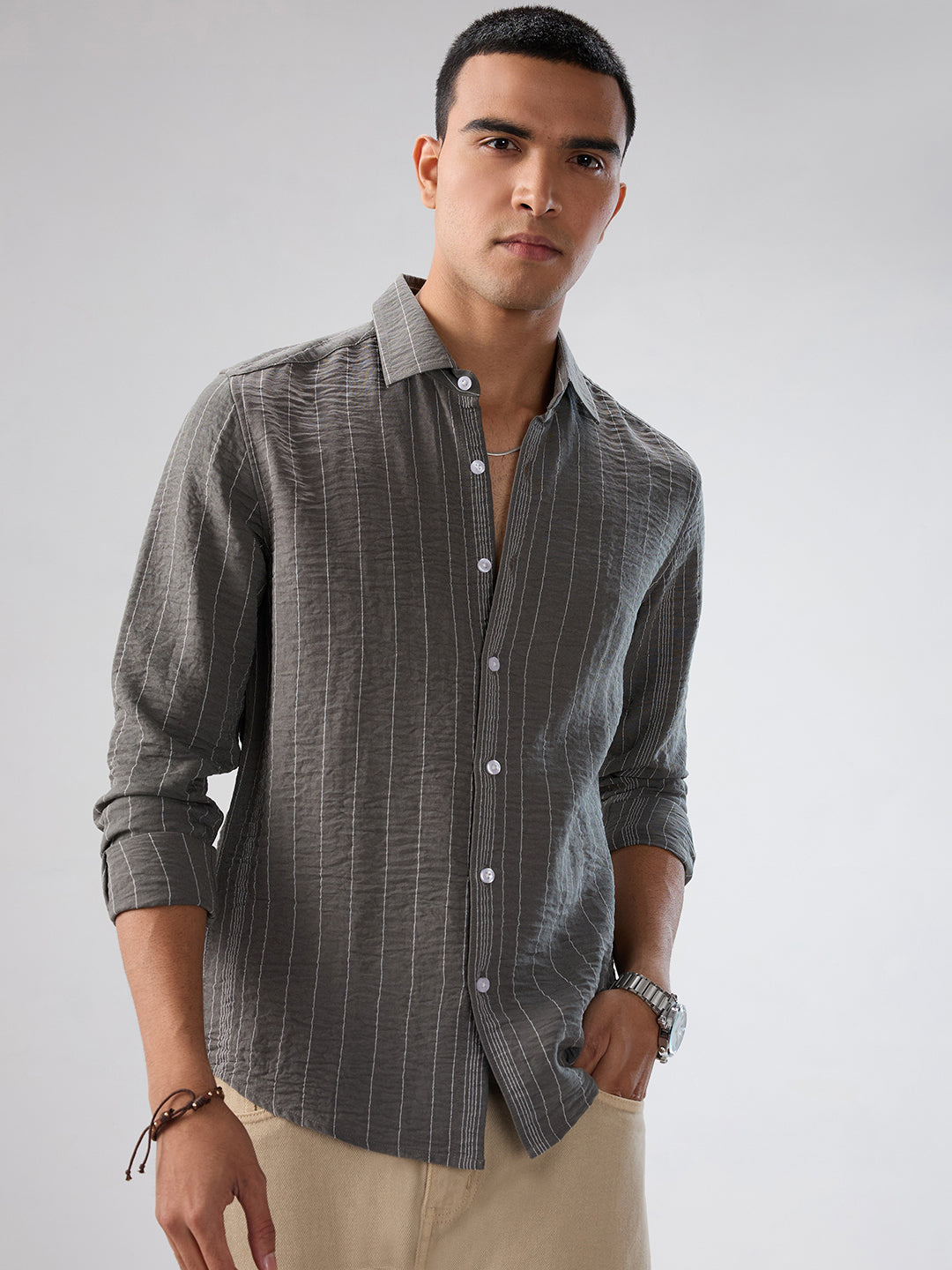 Schmick Pebble Grey Pinstripe Shirt