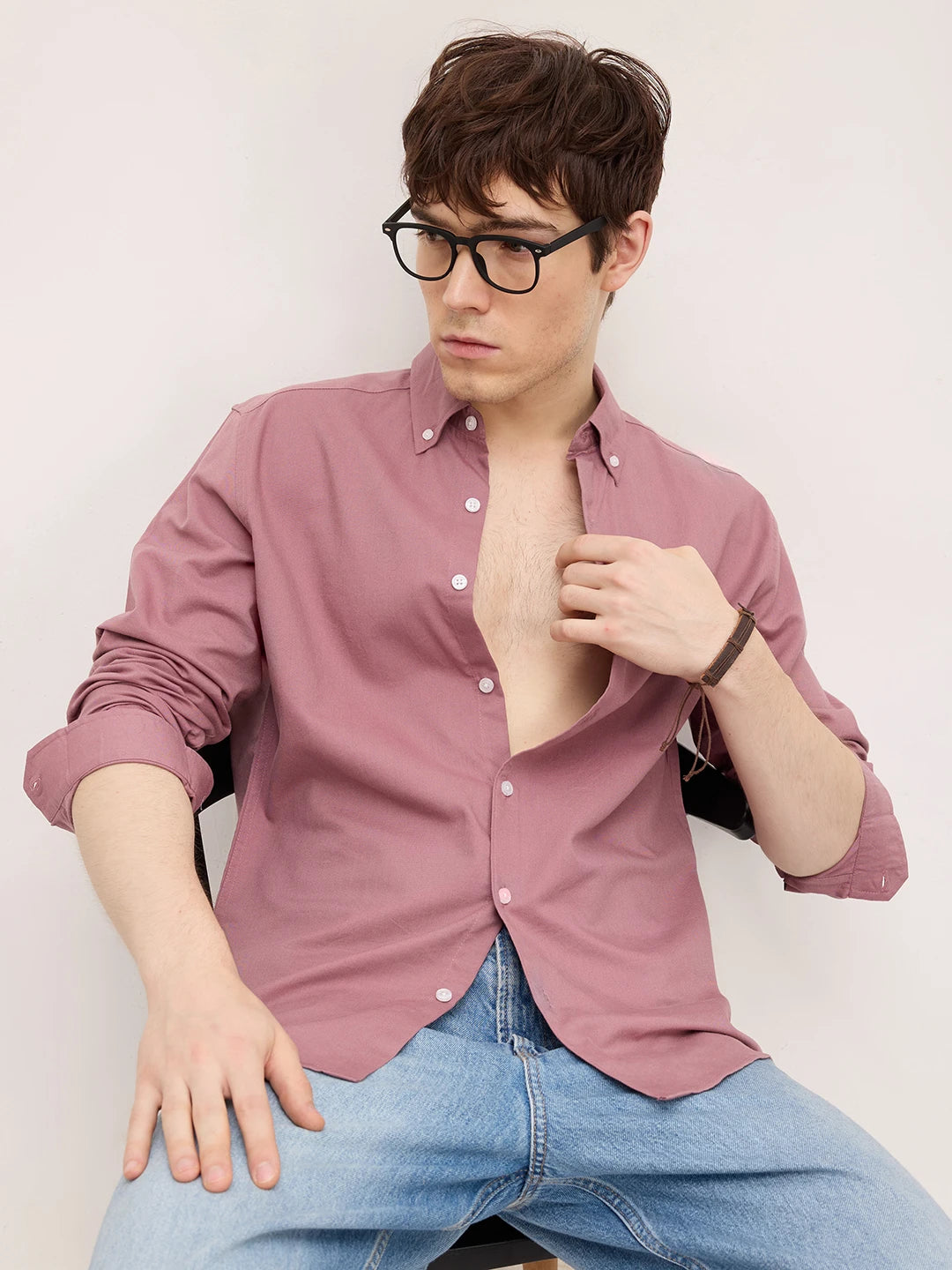 Dusty Rose Pink Linen Blend Button-Down Collar Shirt