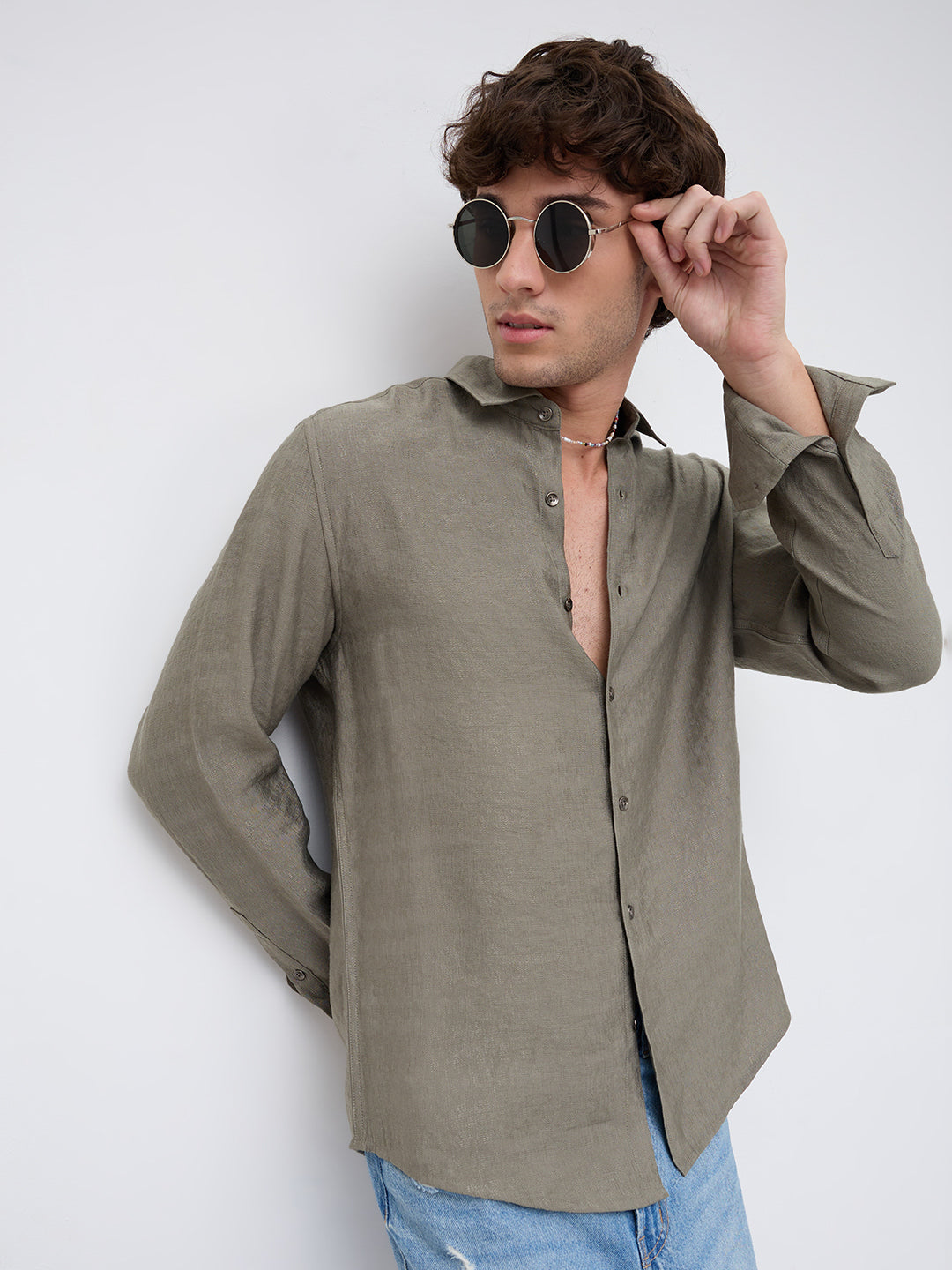 Luxe Olive Fine Frost Textured Shirt