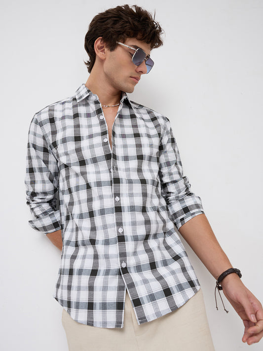 Premium White & Grey Plaid Checks Textured Shirt