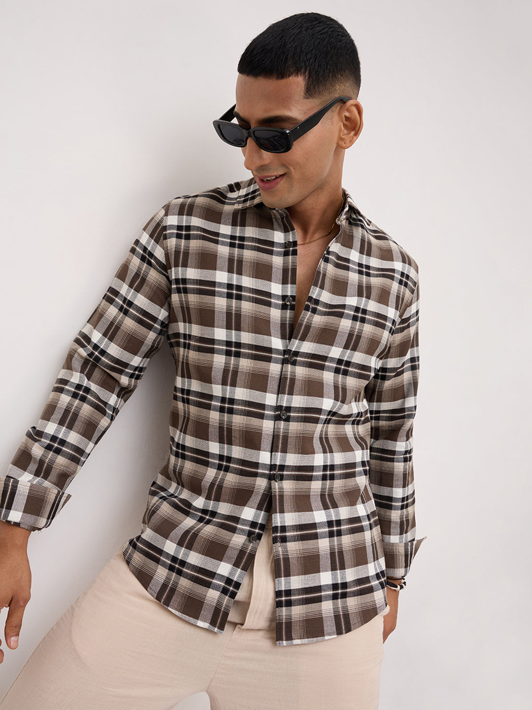 Luxe Brown & White Plaid Checks Shirt