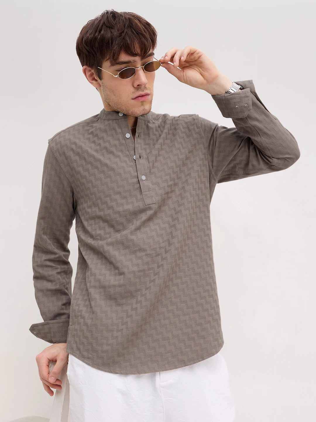 Dessert Taupe Abstrast Maze Textured Kurta