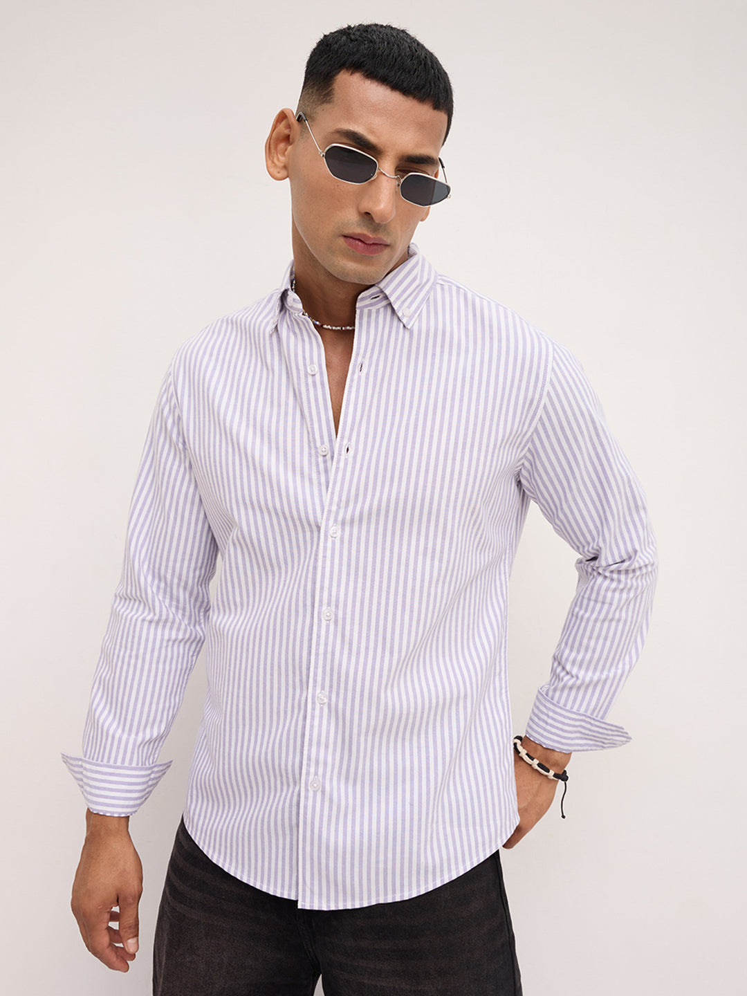 Soft Purple Oxford Candy Striped Button-Down Shirt